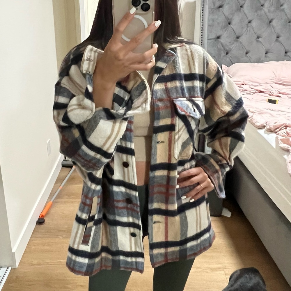 Zara Wool Blend Plaid Overcoat - Picture 4 of 4